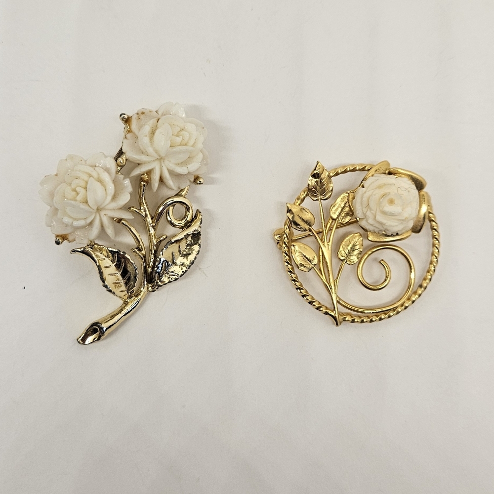 Celluloid Plastic Flower Brooch Pin Lot White Gold Tone Vintage
